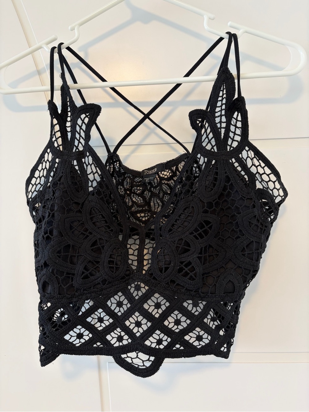 Black Crochet Lace Bralette with Strappy Back